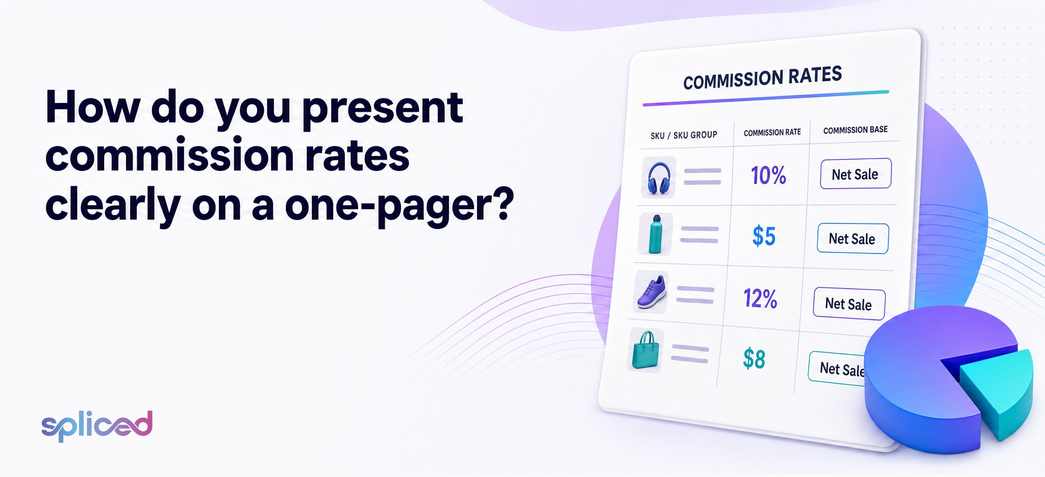 How do you present commission rates clearly on a one-pager?